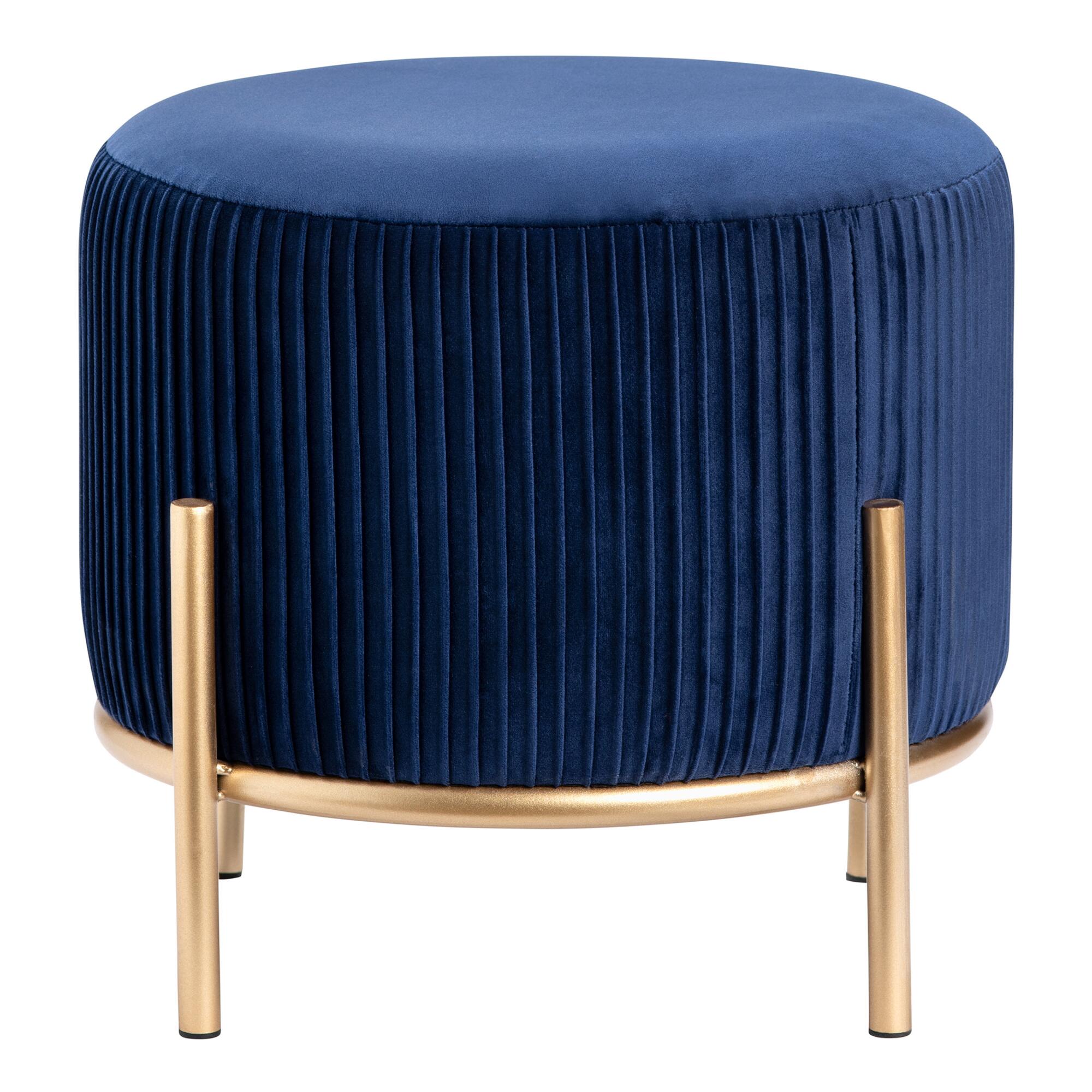 Round Pleated Velvet Anniston Upholstered Stool: Gray by World Market