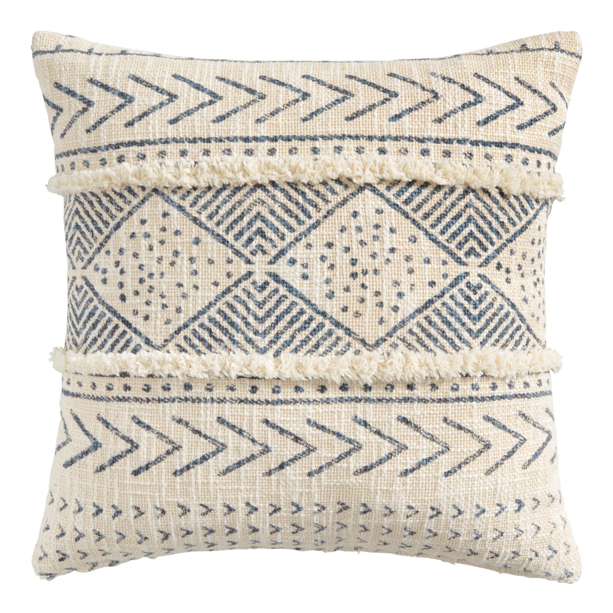 Ivory and Blue Geo Print Throw Pillow by World Market