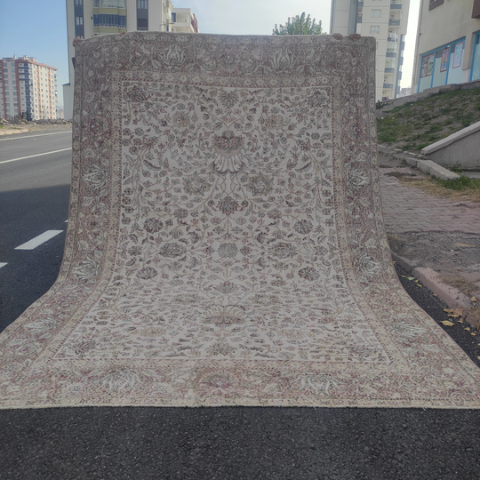 7X10 Awesome Rug, 6.76'' X 9.84'' Turkish Rug, Cream, Colorful Oversized Oushak Rug, Boho Rustic Handmade Area Rug, Anatolian Rug, Vintage Rug
