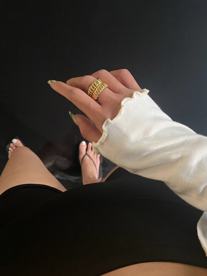 Gold Dome Ring, Chain Chunky Rings, Wave Rng, Croissant Stacking Dainty Band Ring Set