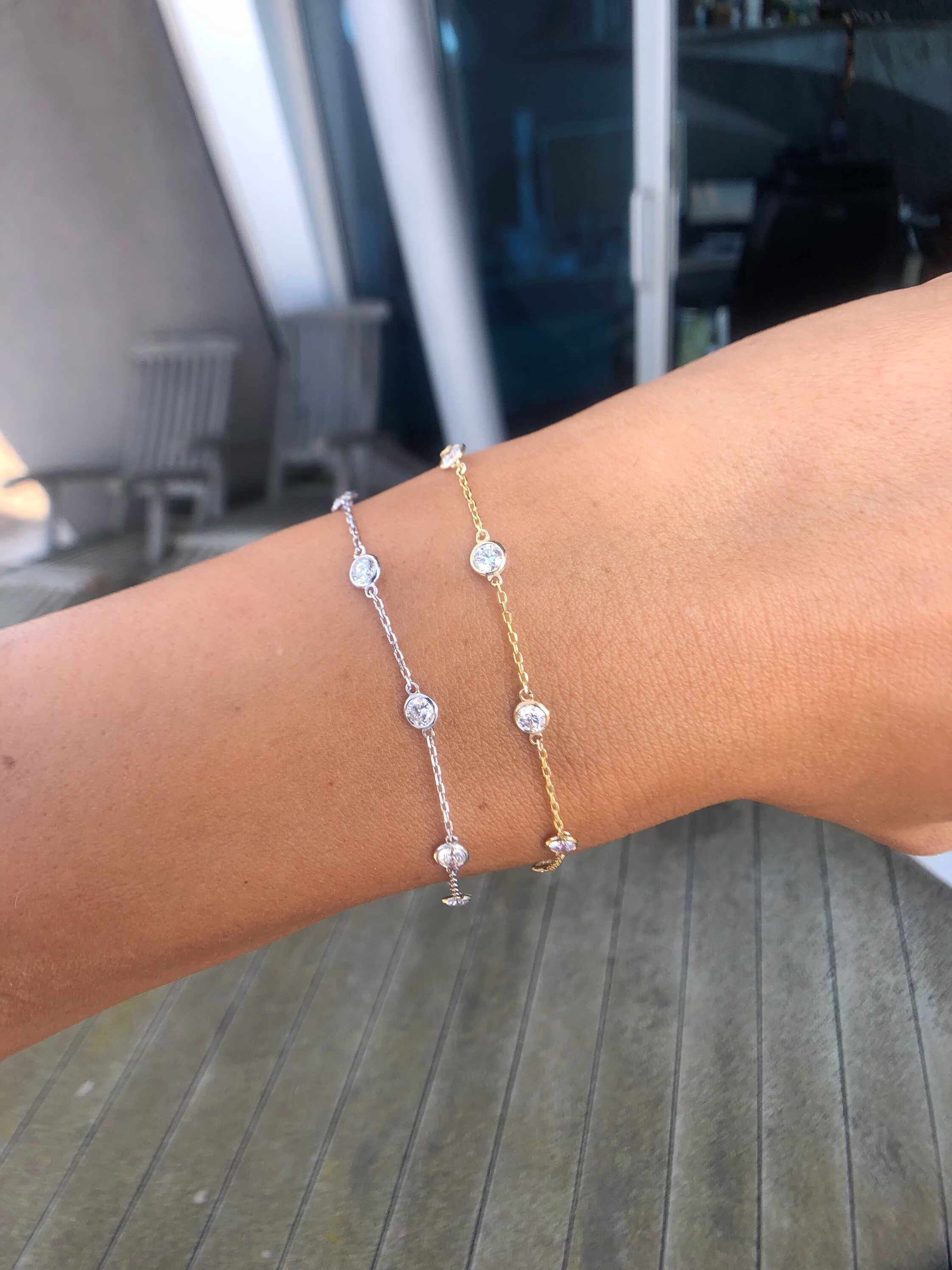 Solid 14K Gold 5 Station Diamond Chain Bracelet/0.85 Ctw Natural White Diamonds White, Yellow Or Rose Gold/ Valentines Day