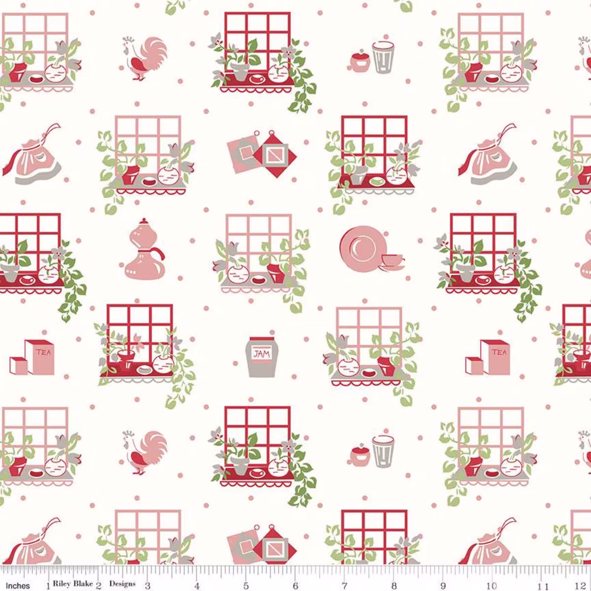 Sale Cook Book Windows C11756 Coral - Riley Blake Designs Lori Holt Vintage Kitchen On Off White Quilting Cotton Fabric
