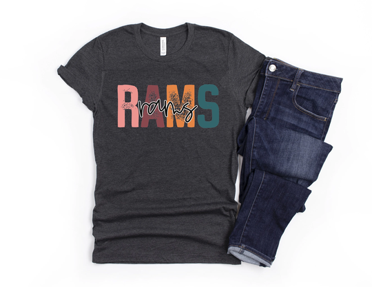 Team Spirit Shirt Go Rams Mom Short-Sleeve Unisex Tee Football Baseball Soccer Basketball Grey Leopard Cheetah Tie Dye Polka Dots