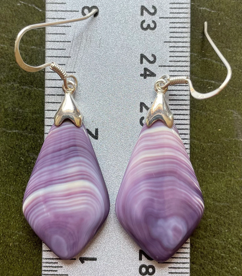 E3096 Long Tie Wampum Quahog Earrings Sterling Silver