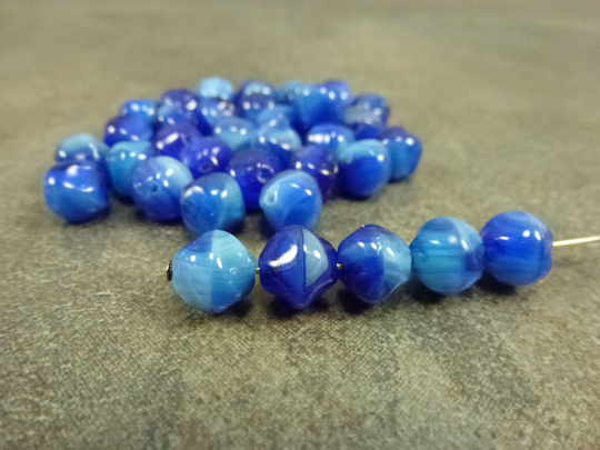 Czech Glass Baroque Ball Beads, Blue Blend, Pressed Glass, 8mm, 25Pc