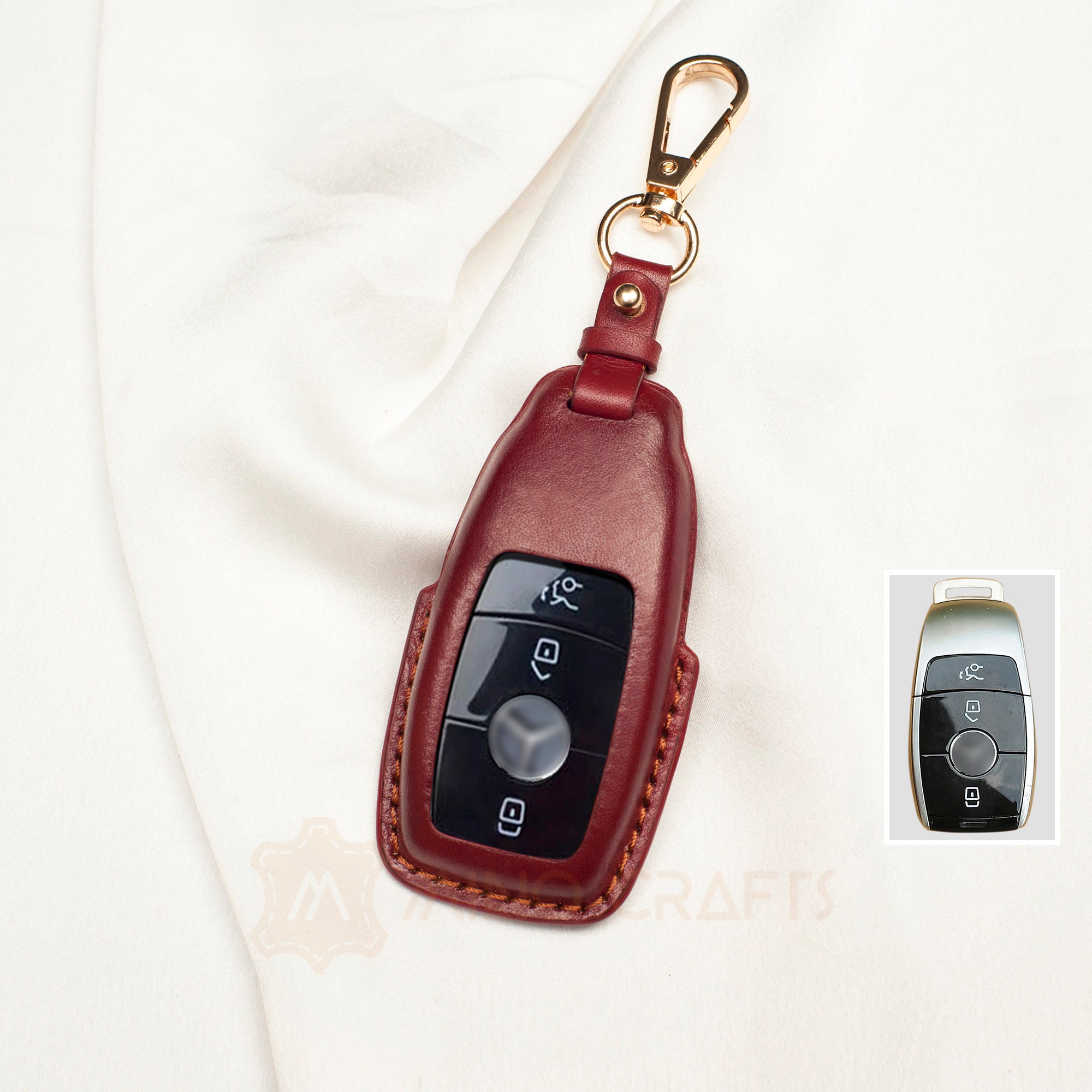 Car Accessories, Car Key Case, Red Leather Key Fob Cover For Mercedes, Handmade Case, Gifts Men