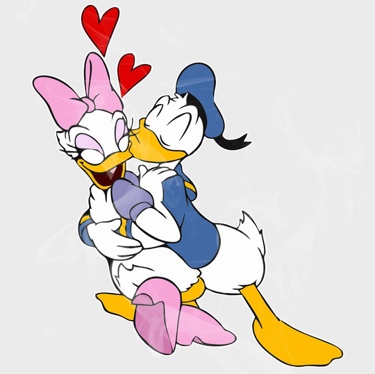 Mickey & Friends Style Donald & Daisy Kiss Decal | Vinyl Sticker, Static Cling, Or Vinyl Iron-On