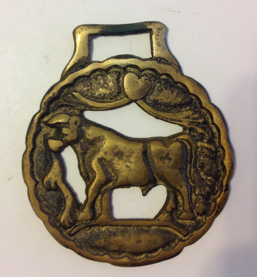 Vintage Brass Horse Tack Medallion Framed Stallion 2.75x3.25 Inches Equestrian Collectible Memorabilia
