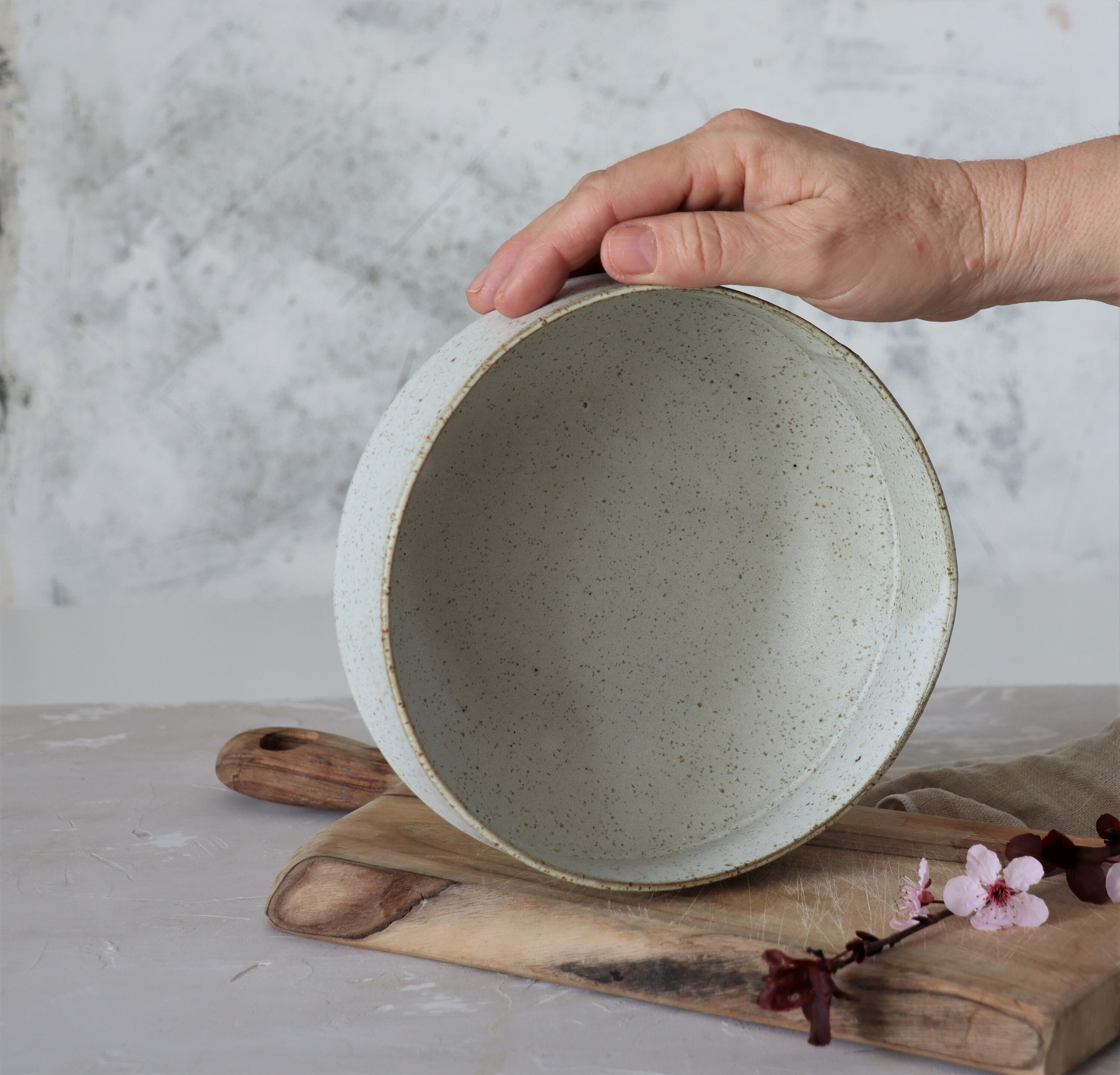 Handmade Salad Bowls, Modern Ceramic Bowl, White Pottery Serving Bowl, Rustic White Stoneware Ceramic Mixing Prep Bowl