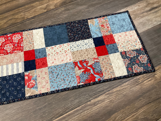 Quilted Broken Nine-Patch Table Runner, 52" X 13"