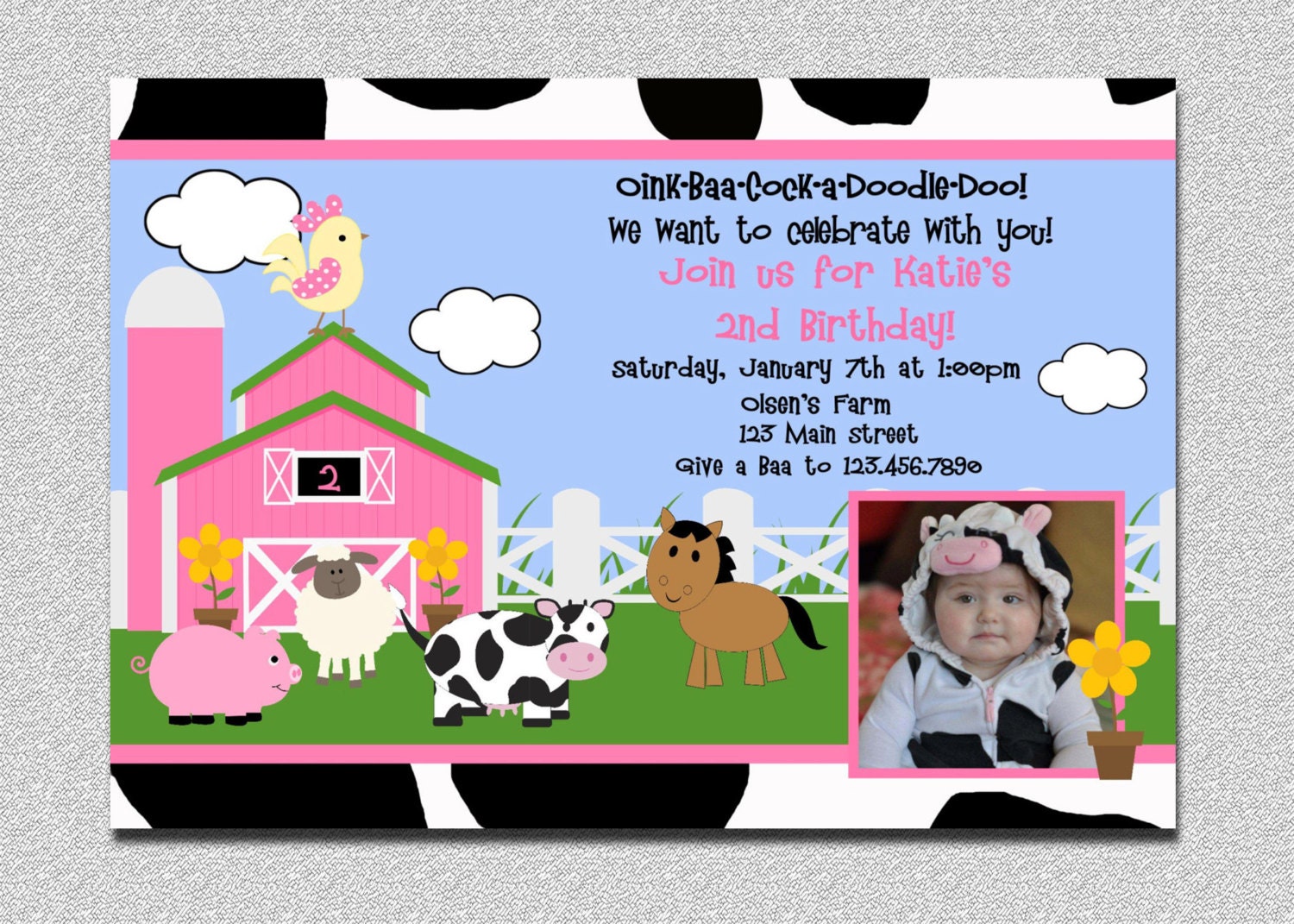 Barnyard Birthday Invitation Farm Party Invites Printable Girls Photo
