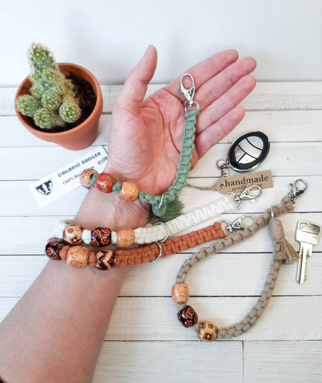 Boho Key Wristlet Hands Free Keychain Ring Macrame Wristband Car Accessories Easy Circuit Adjustment