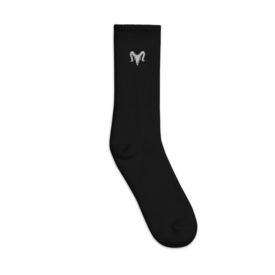 Ram Skull Embroidered Socks, Premium Long Socks Gift - Multiple Colors