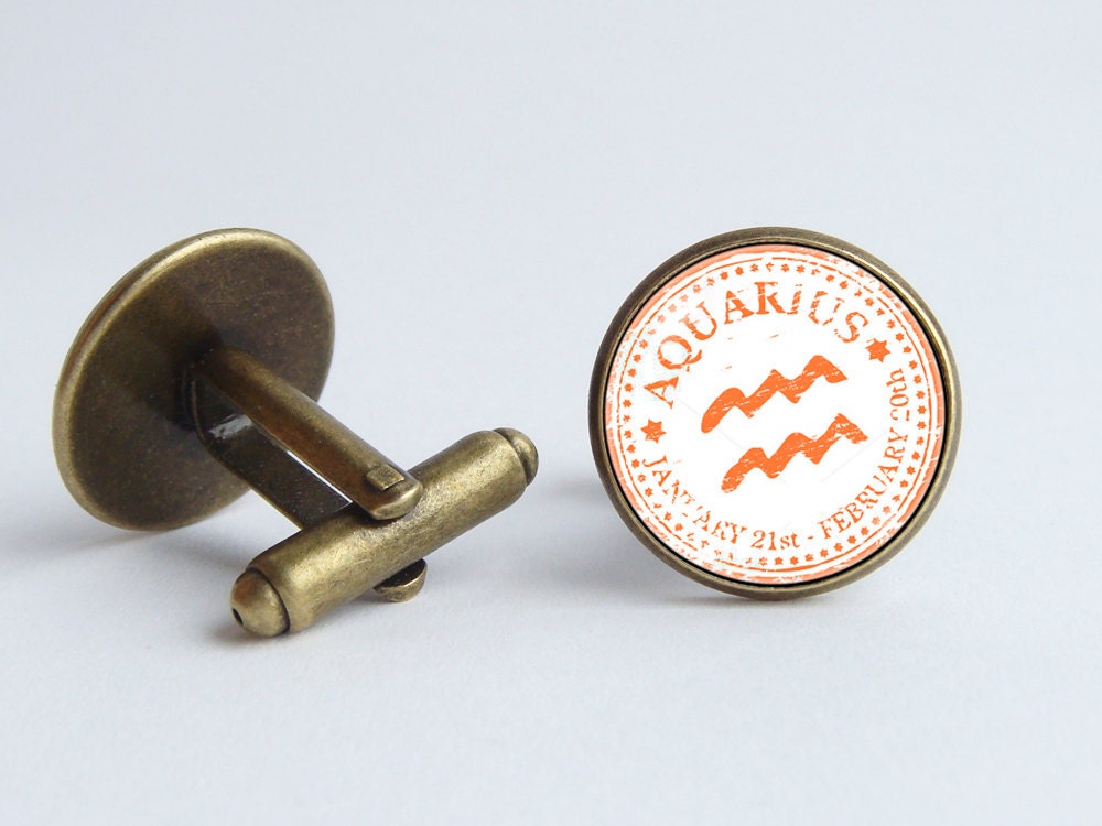 Zodiac Aquarius Birthday Gift Custom Cuff Links Jewelry Cufflinks Constellation Astrology Astrological Sign Gifts