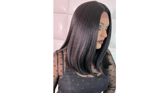 Dark Brown Human Hair Blend Lace Front Wig Deep Part Medium Length Haircut Natural Yaki Glueless Easy Hairstyle - 90S Chic Glam Y2K