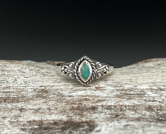 Vintage Style Marquee Turquoise Ring // 925 Sterling Silver Sizes 5 To 10