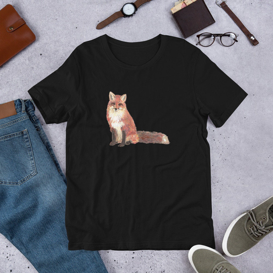 Fox T Shirt, For Men, Women, Fox Tee, Red Fox, Watercolor Print, Wildlife Woodland Nature Animal Gift, Father's Day