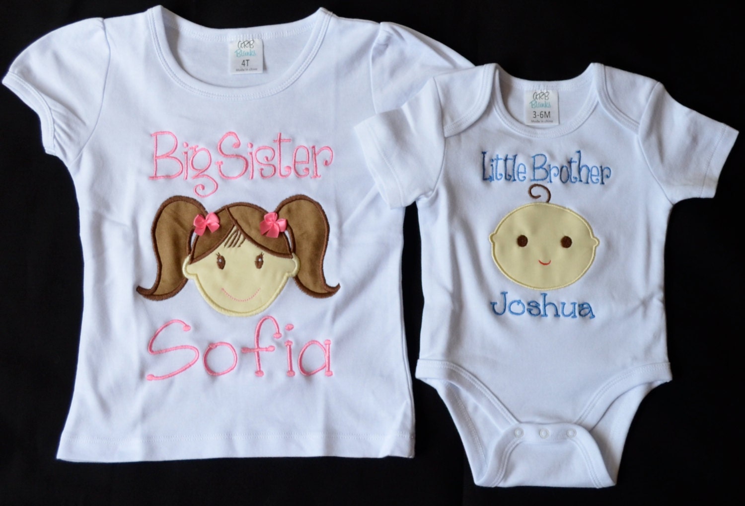 Personalized Big Little Brother Sister Initial Applique Shirt Or Bodysuit Girl Boy