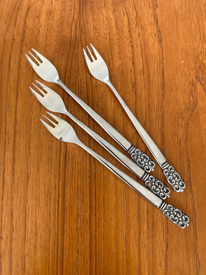 Set Four Relish Forks - Blackened Scroll Spanish Revival Northland Stainless Japan