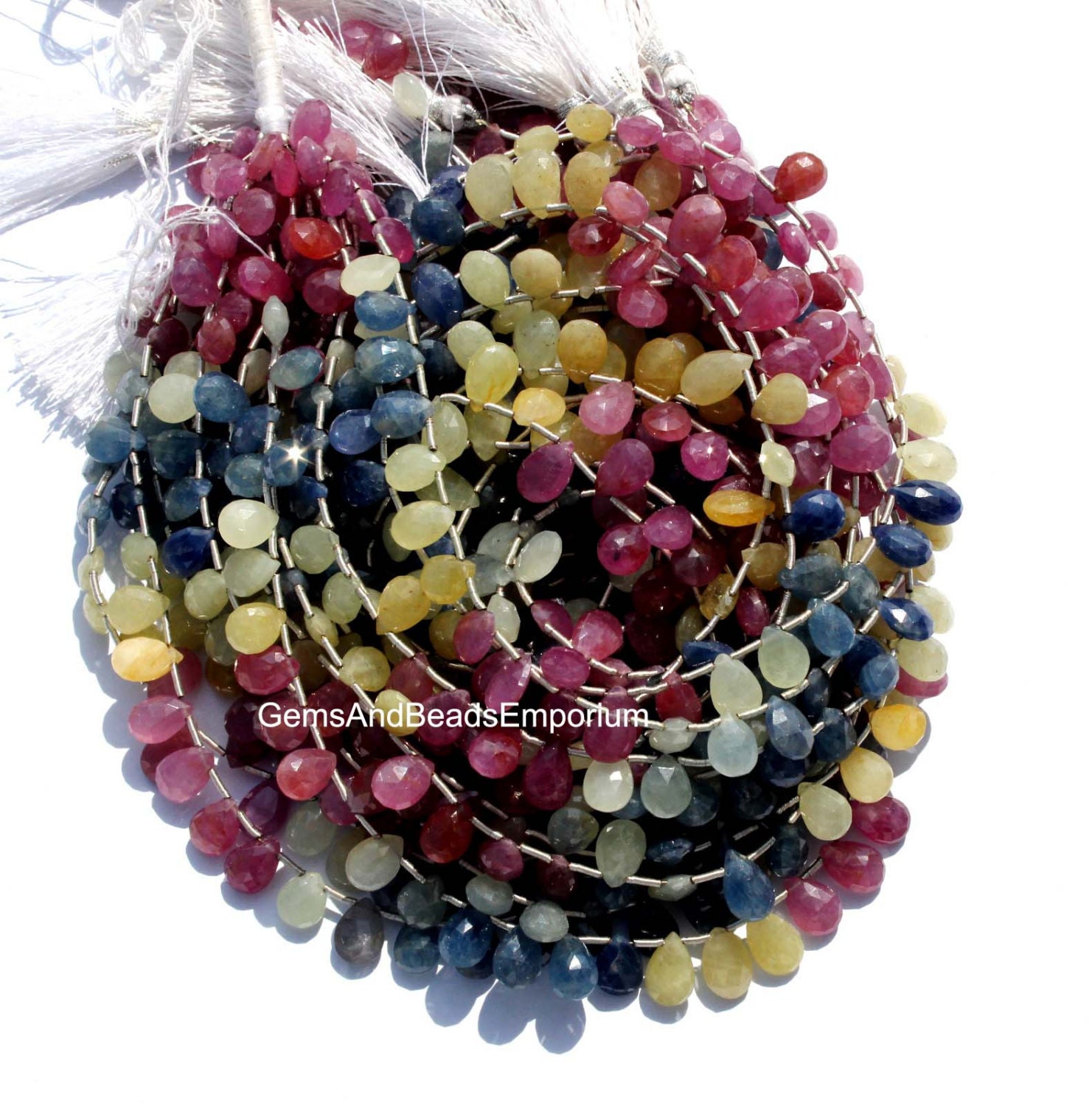 14 Pcs 8x6 - 10x6mm Natural Multi Sapphire Micro Faceted Pear Briolettes Precious Gemstone Beads -Jewelry Making & Beading