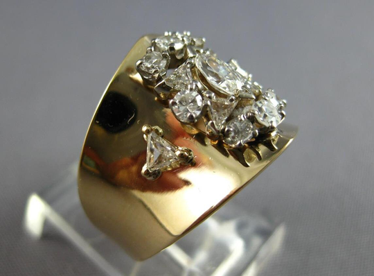 Antique Wide 1.10Ct Old Mine Diamond 14K 2 Tone Gold Multi Shape Fun Ring