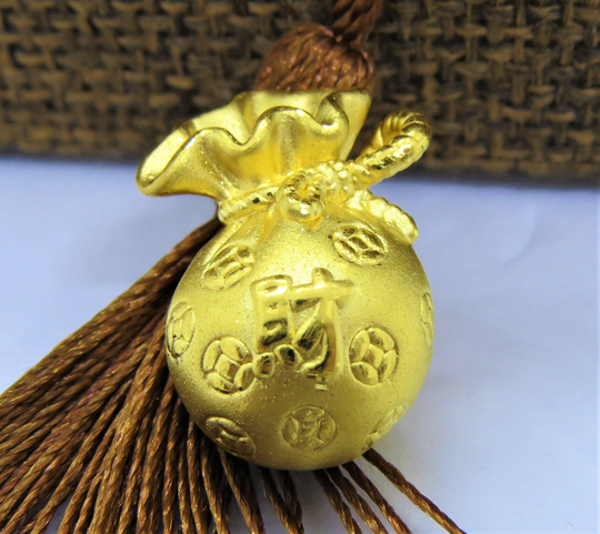999 Pure Gold 3D Luck Money Bag Vintage Pendant