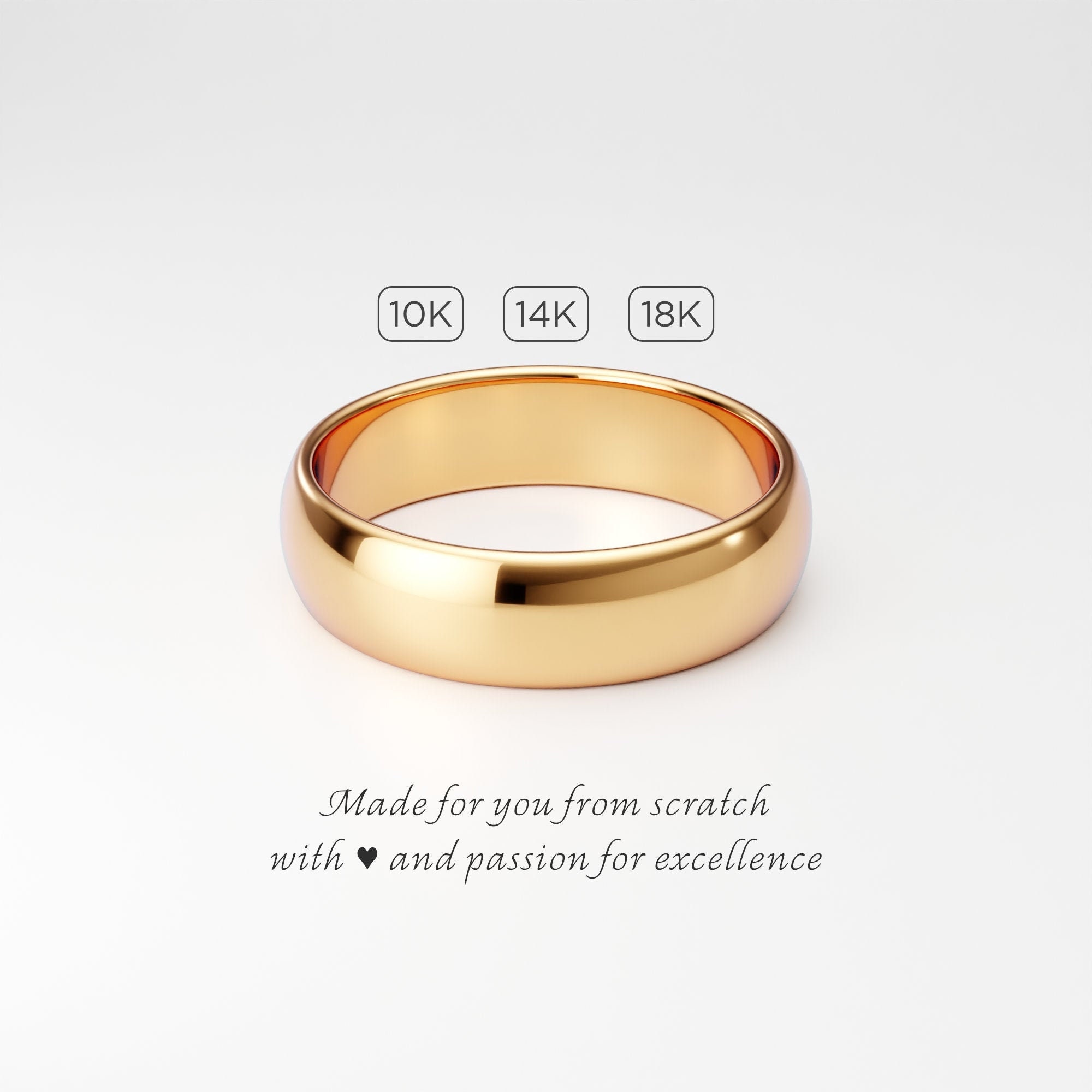 Men's Gold Wedding Band, 6mm Solid Yellow Band 10K 14K 18K, Plain Wide Rounded Dome Ring, Simple For Him