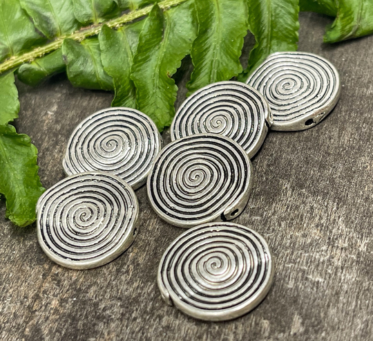 18 Silver Swirl Spacer Bead, Double-Sided, Boho Chic Flat Round Disk Bead