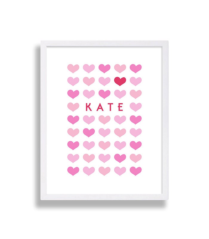 Hearts Nursery Art Pink & Love Decor Baby Name Print Room Personalized Prints