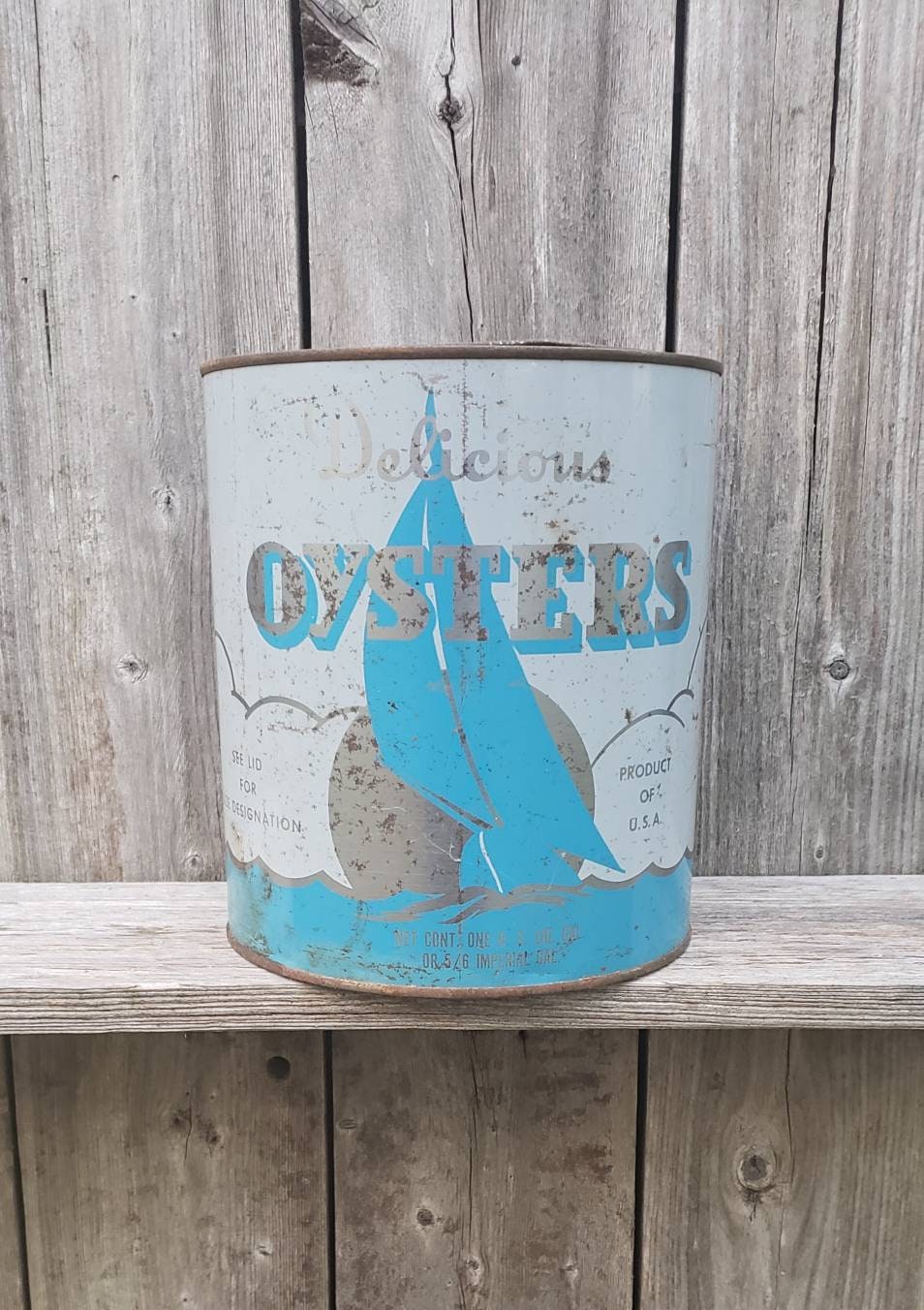Vintage Gallon Oyster Tin Harper Seafood Co. Kinsale Virginia Advertising Can