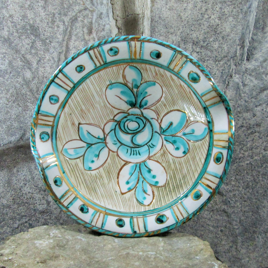 Vintage Italian Pottery Sgraffito Rose Design Ashtray