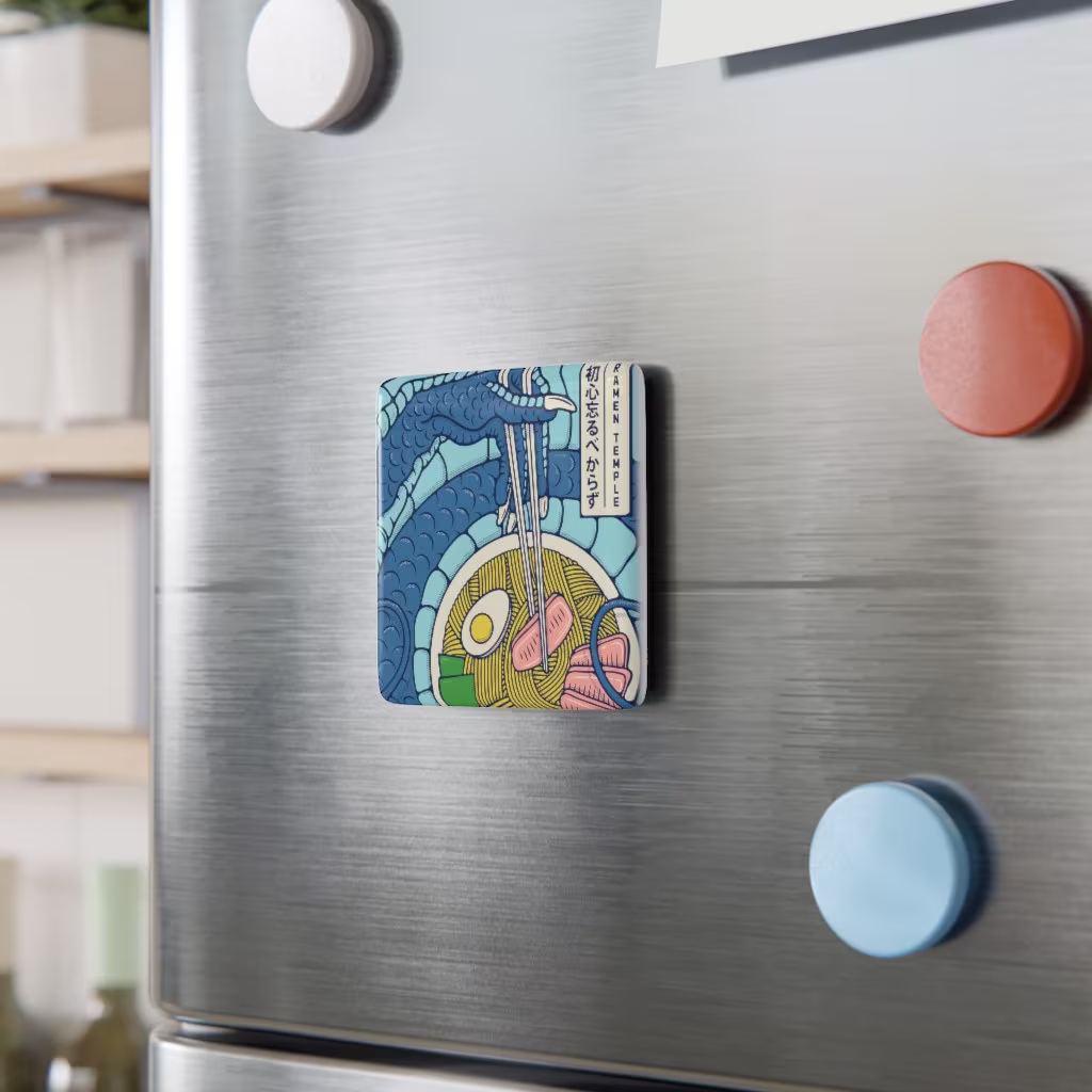 Dragon Ramen Porcelain Magnet, Square, Refridgerator Custom Japanese Ramen, Summer Print, Housewarming