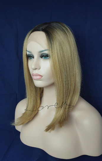 Heat Resistant Blended Blonde Hair Wig. Dark Roots. Lace Front 12" Bob
