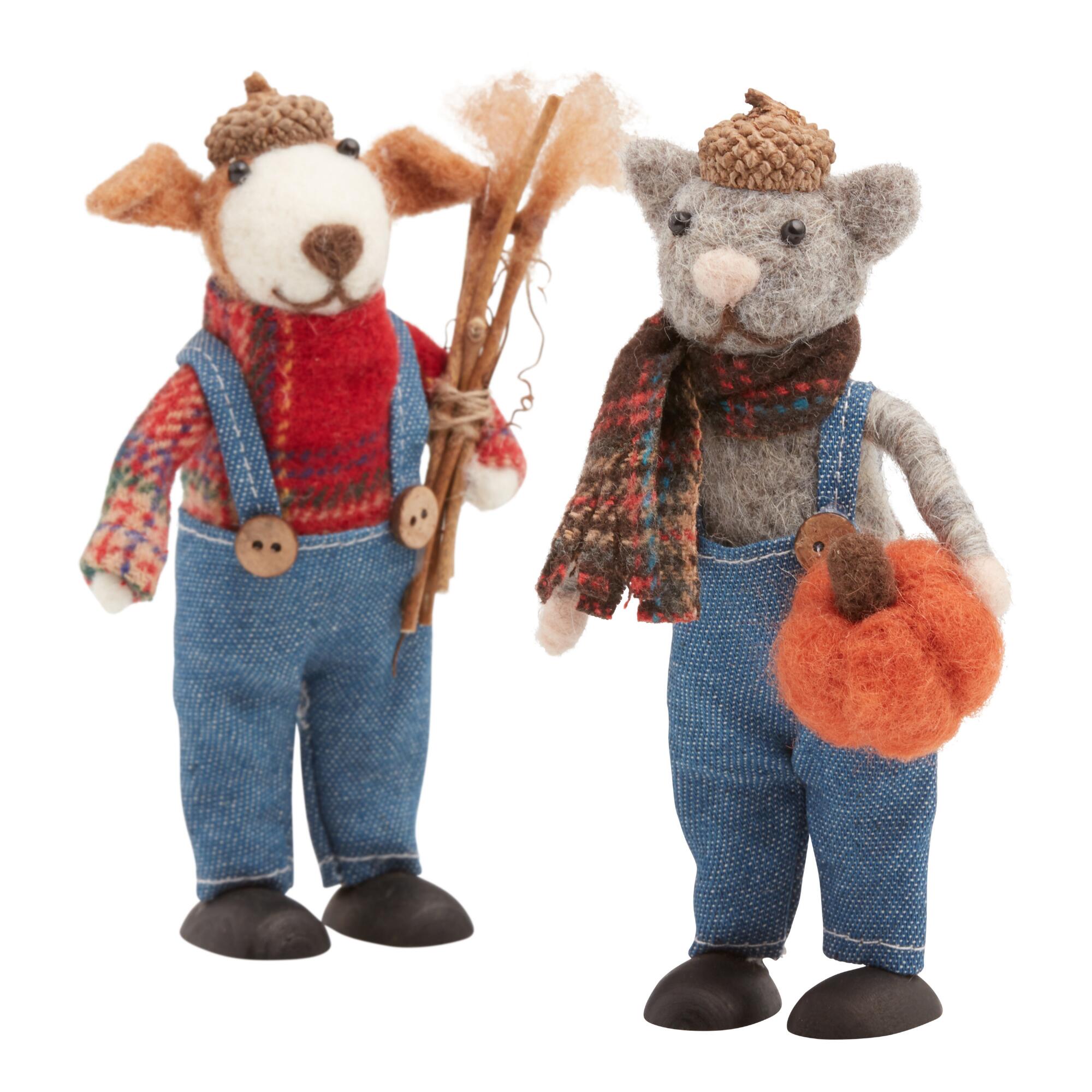 Felted Wool Fall Farmer Animals Set of 2: Multi - Natural Fiber by World Market