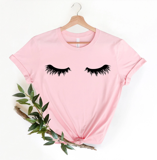 Eyelashes T-Shirt, Women's Short-Sleeve Lashes Tee Shirt, Printed Round Neck Trendy Lash Artist Gift For