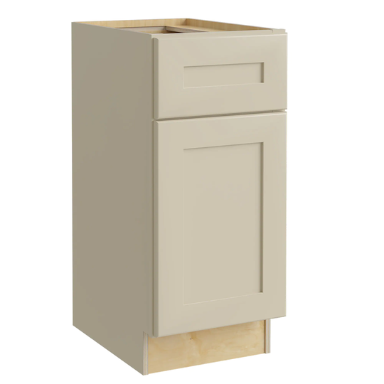Luxxe Cabinetry Norfolk 15-in W x 34.5-in H x 21-in D Blended Cream Painted Door and Drawer Base Fully Assembled Semi-custom Cabinet Shaker Door
