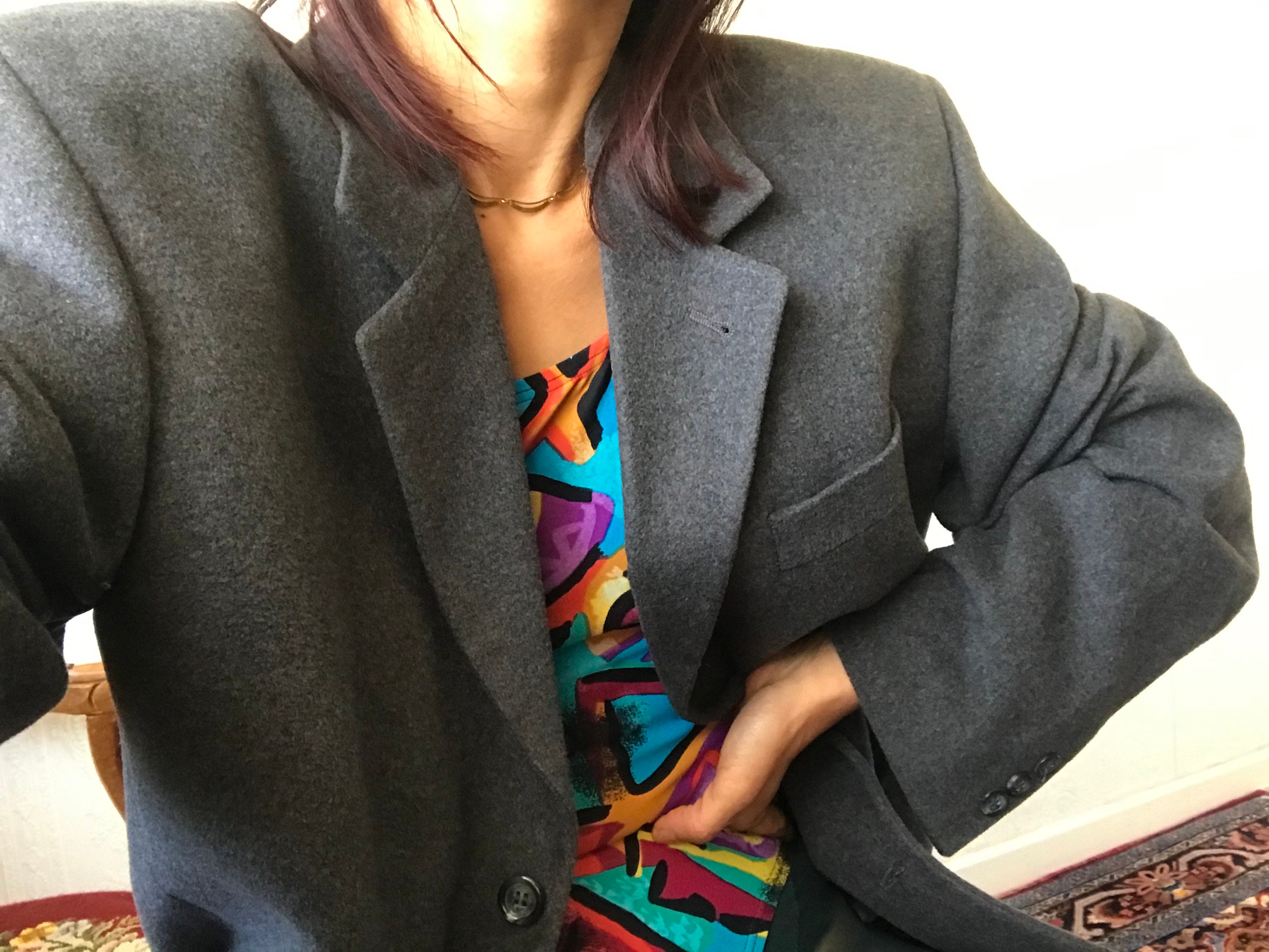 Vintage Unisex Grey Cashmere Blend Blazer/ Jacket/ Top/ Tall M - Xl