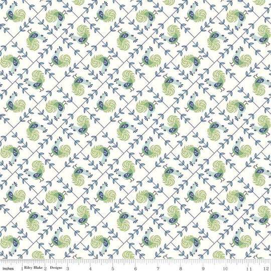 Sale Cook Book Rooster C11754 Cottage - Riley Blake Designs Lori Holt Roosters Chickens Chicken Blue Green Quilting Cotton Fabric