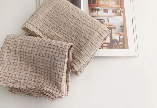 Wide Width Prewashed Cotton-Linen Blend Fabric in French Red Checks Or Stripes - By The Yard/10778
