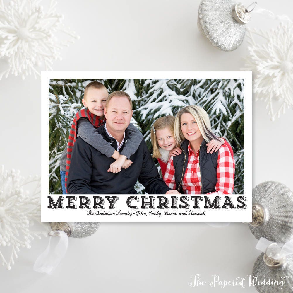 Printable Or Printed Simple Rustic Christmas Cards - White Border Merry Photo Landscape Picture 033 P1