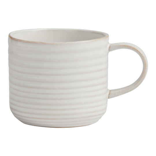 Ivory Reactive Glaze Horizontal Ribbed Mug: White - Stoneware by World Market