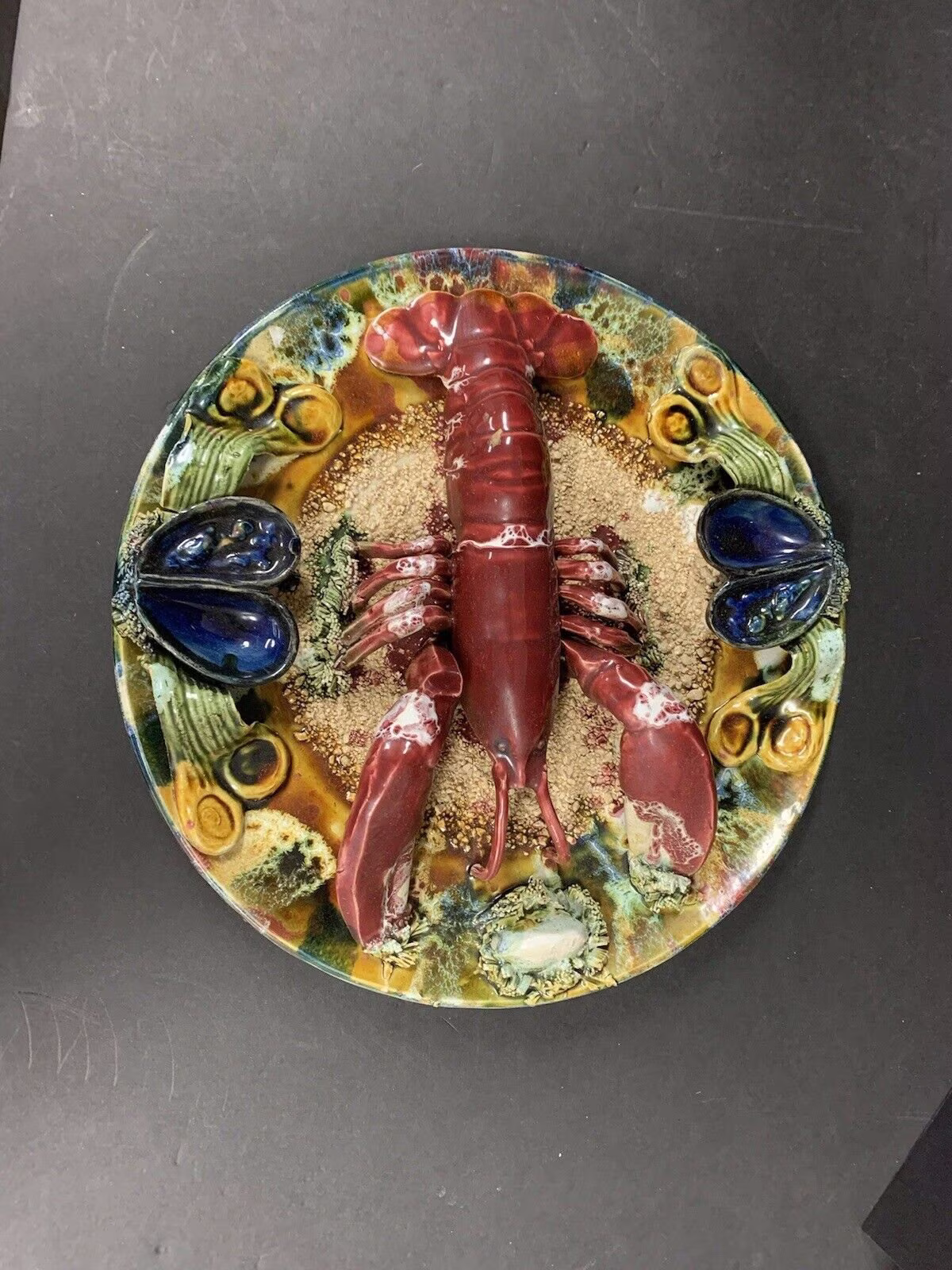 Palissy Relief Plate With Lobster & Mussels 13" Diameter