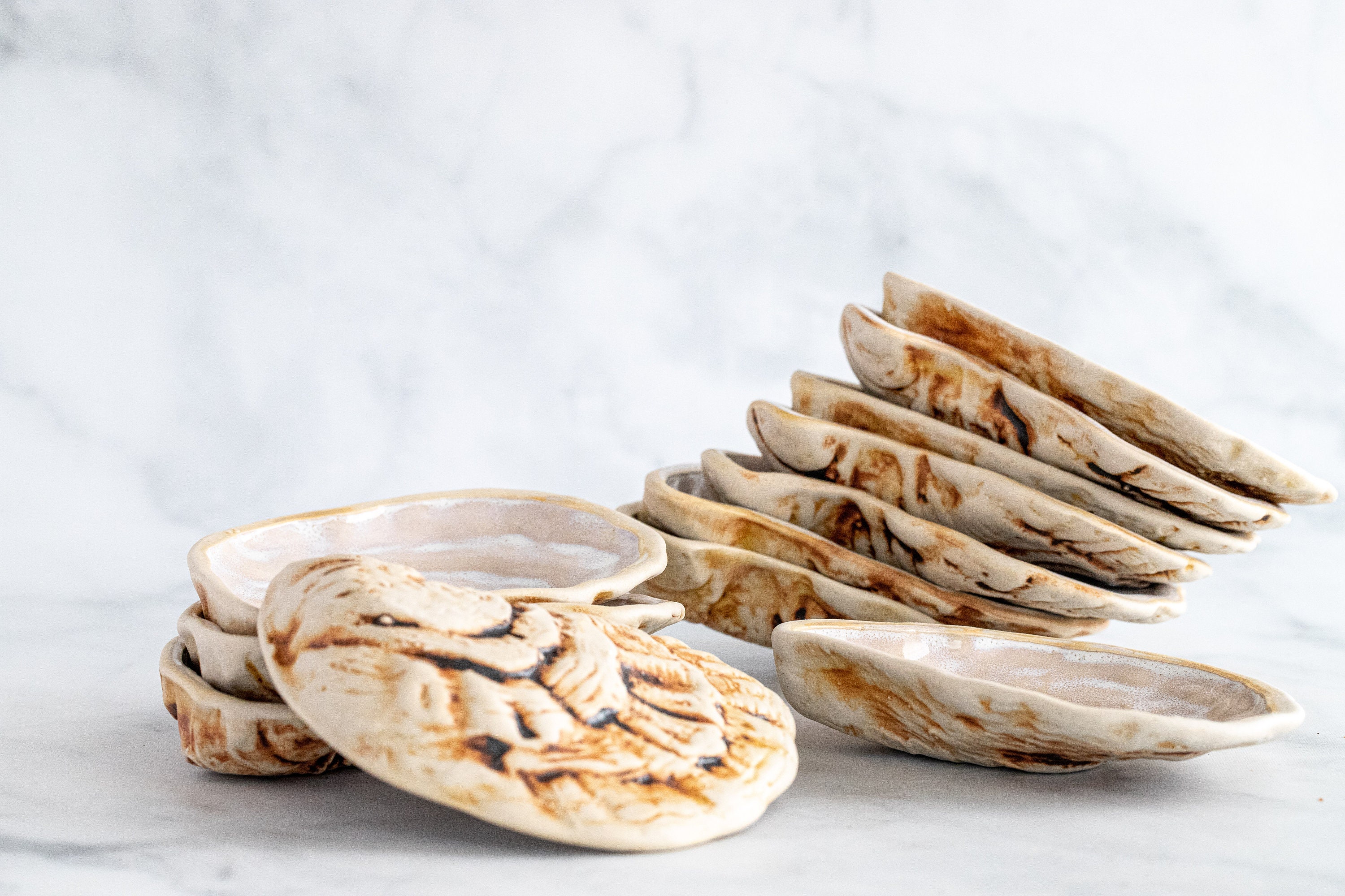 Ceramic Oyster Shells For Grilling Baking Cooking -12 Pack - Durable Stoneware Clay & Glaze Handmade in Usa