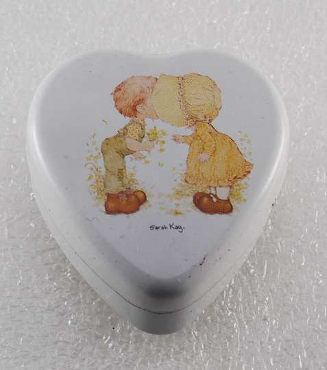 Vintage Heart Shaped Tin Boy Flowers Sarah Kay Valentine Australia Made Switzerland