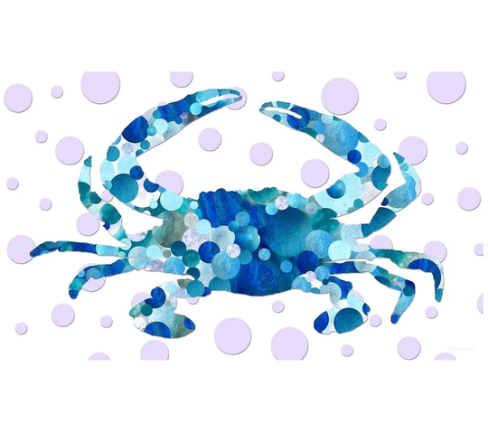 Fun Blue Colorful Crab Art Polka Dots Beach Artwork Beachy Decor Bathroom Coastal Living Crabs Animal Tropical Fish Claw Seafood Kitchen