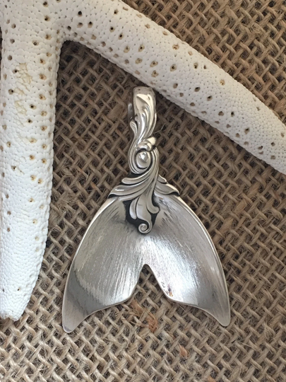 Romance Of The Sea Large Mermaid Tail Pendant, Sterling Silver