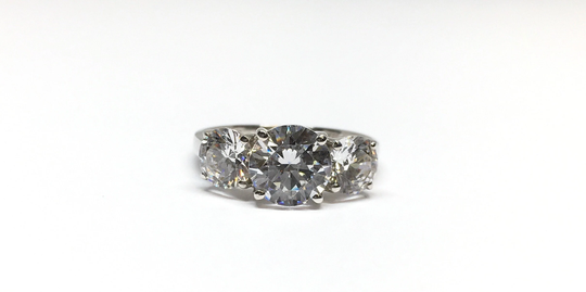 14K White Gold 3 Stone Round Diamonique Cz Past Present Future Ring Size 7