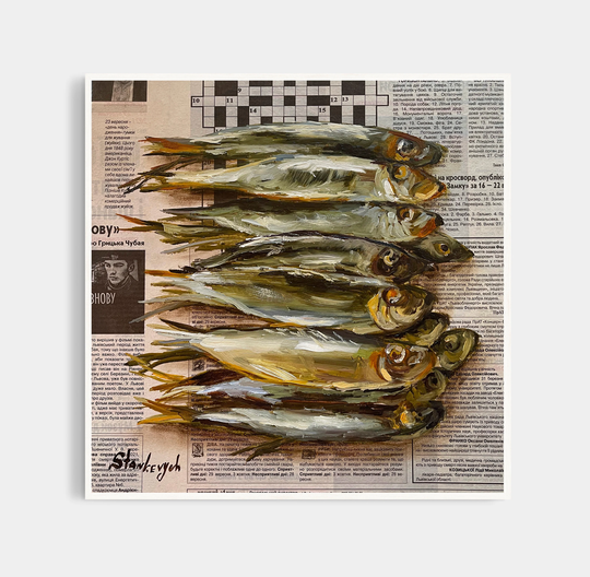 Fish Painting Seafood Sardine Art Food Original Oil Newspaper By Julia Stankevych