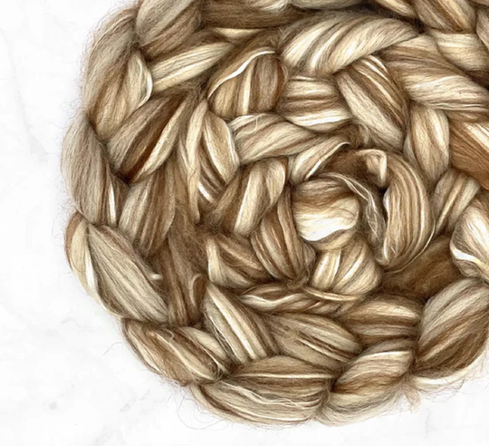 New 2 Ozs Almond Mocha Blended 18.5 Mic Merino, Brown Alpaca, Camel, Mulberry Silk, Felting Spinning, Weaving, Supplies, Blend
