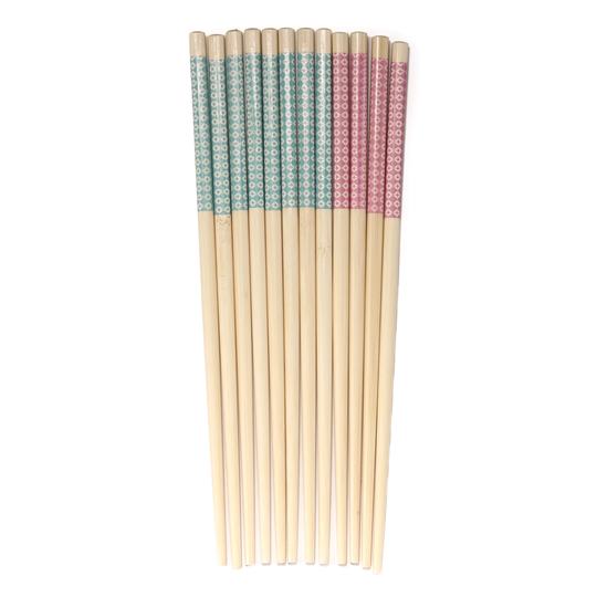 Premium Reusable Japanese Bamboo Chopsticks, Diamond Checkered Pattern, 9.5 Inch